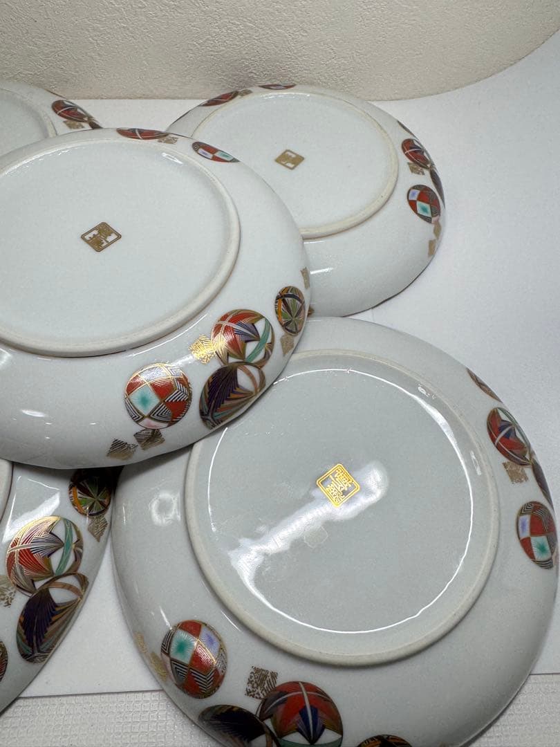 美濃焼 名窯 庫山窯 色絵手まり文様　和皿 5枚セットA②