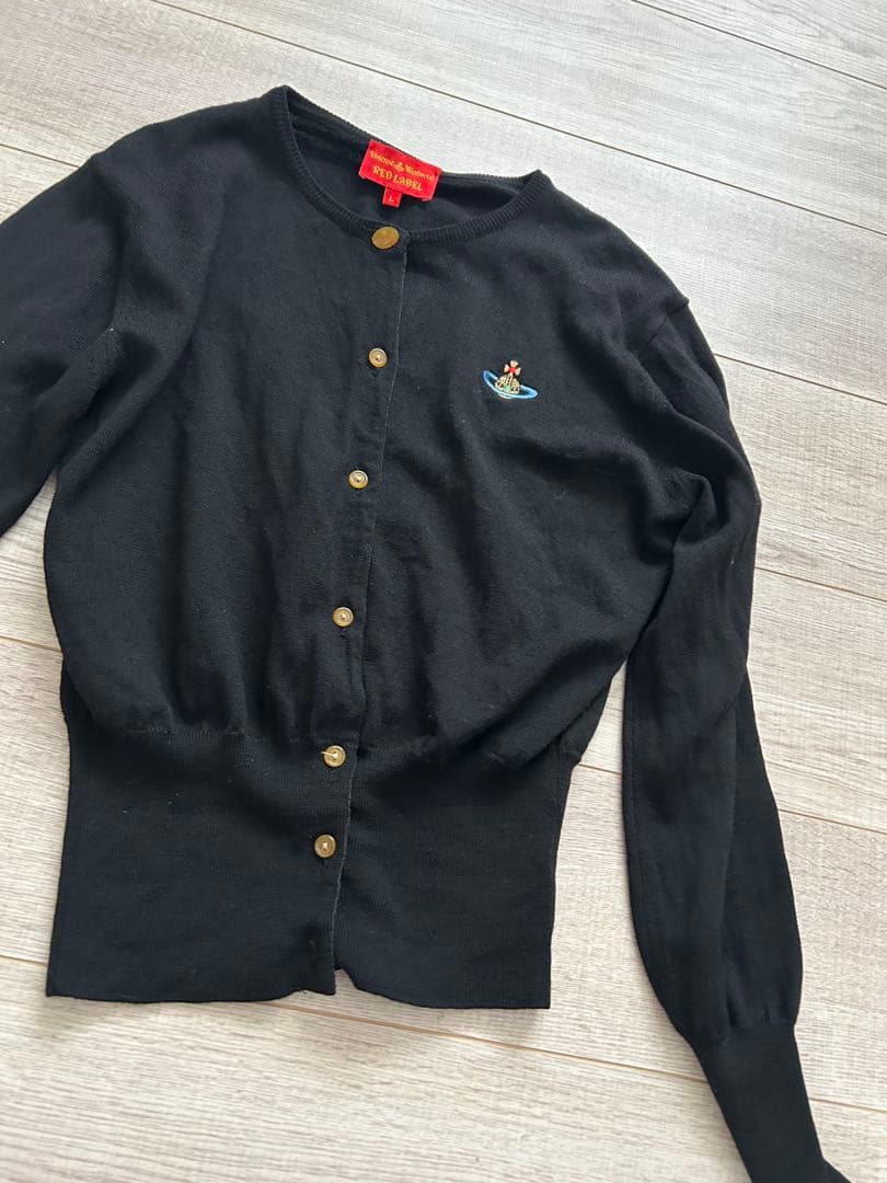 イタリア製　ヴィヴィアンウエストウッド　カーディガン オーブ刺繍＆ボタン L 黒
