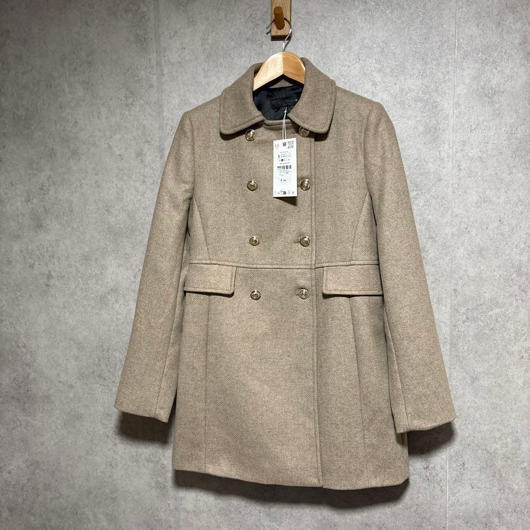 ZARA ウール混紡ショート丈ダブルブレストコート ライトミンク S