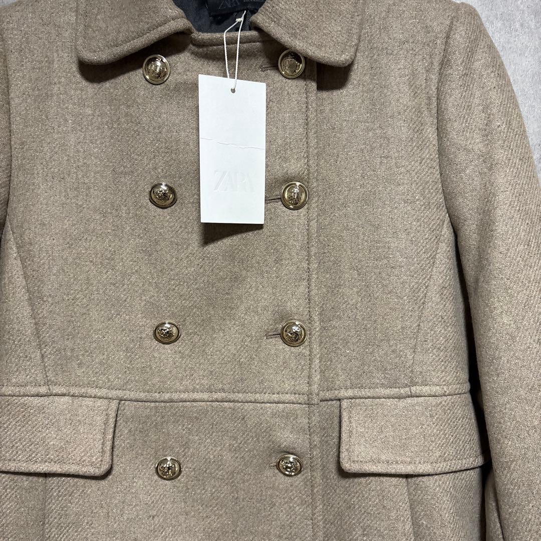 ZARA ウール混紡ショート丈ダブルブレストコート ライトミンク S