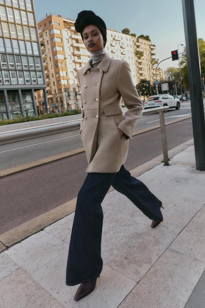 ZARA ウール混紡ショート丈ダブルブレストコート ライトミンク S