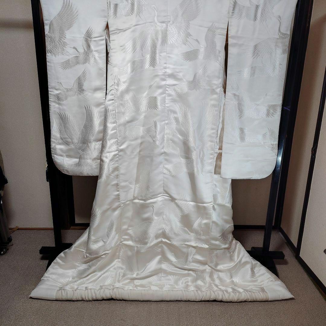 白無垢 鶴のみ柄緞子生地絹H