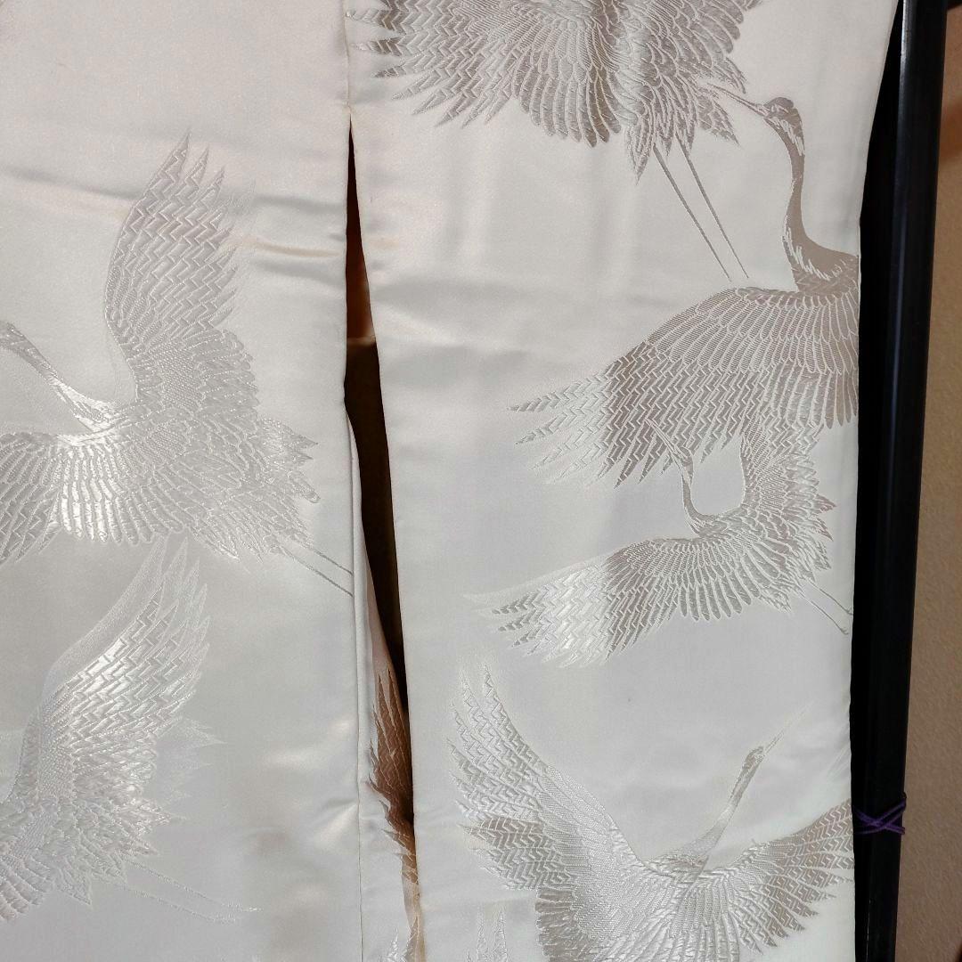 白無垢 鶴のみ柄緞子生地絹H