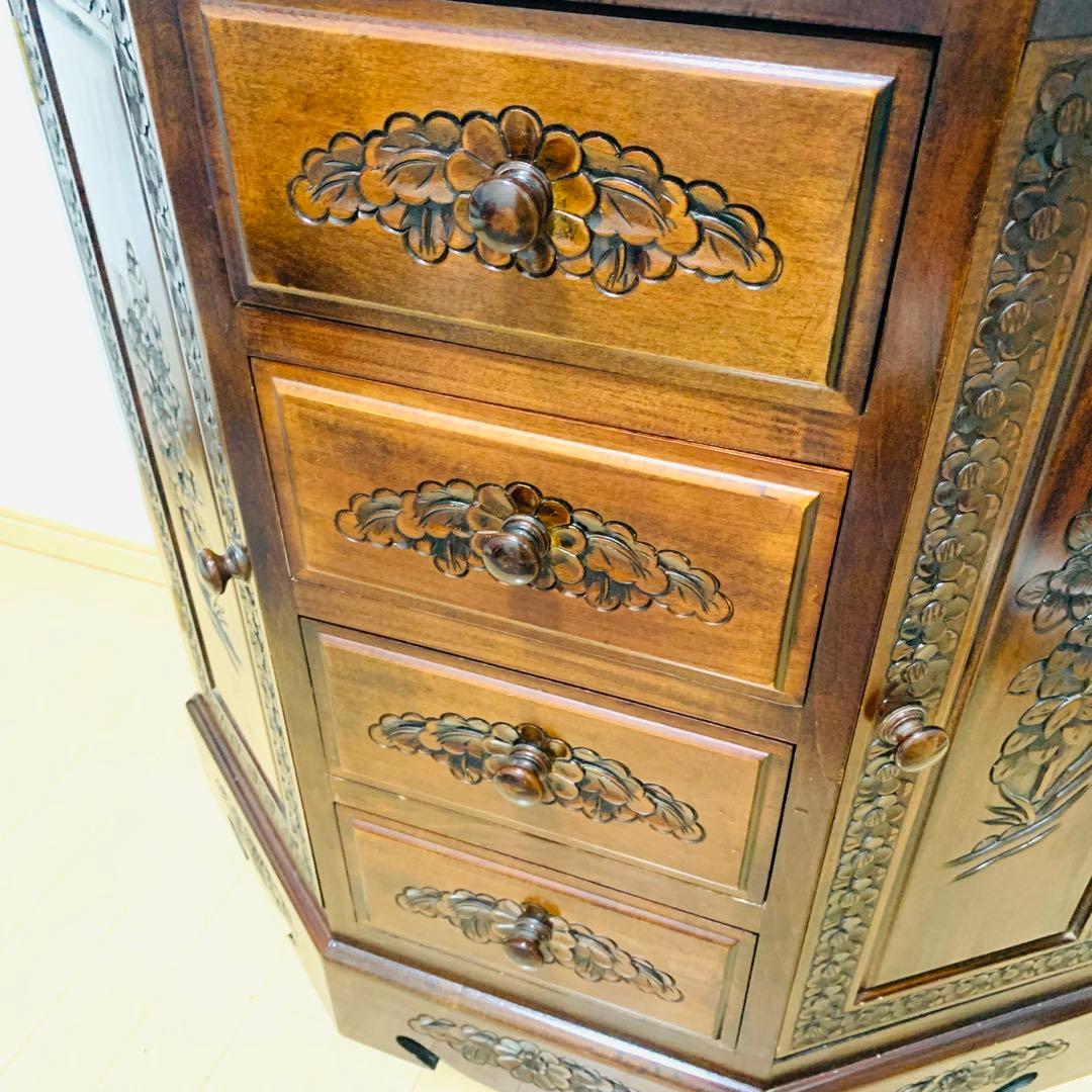 木彫刻 チェスト 引き出し 4段 サイドボード キャビネット アンティーク調