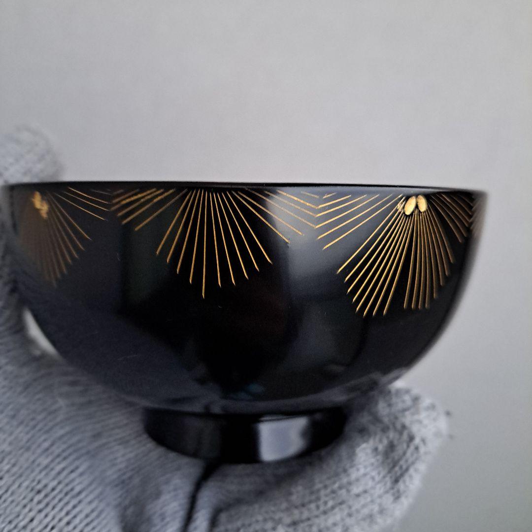 【輪島塗　御吸物椀×5客】布着本堅地　亀甲松\"沈金　長期保管品