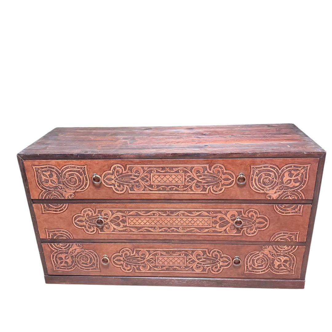 民芸 木彫 木製 3段チェスト タンス 無垢 レトロ 家具 ディスプレイ y2k