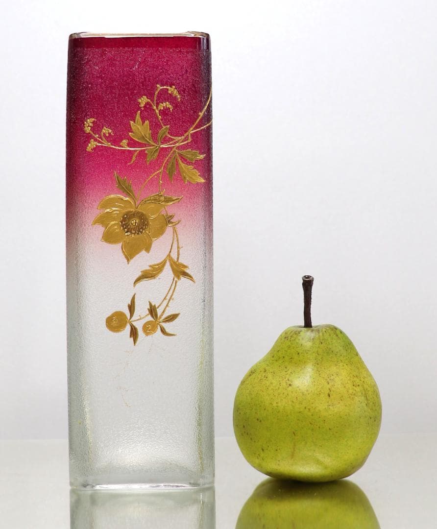 オールド・バカラ 最高級1900年 金彩グラデーション22cm大型スクエア型花瓶