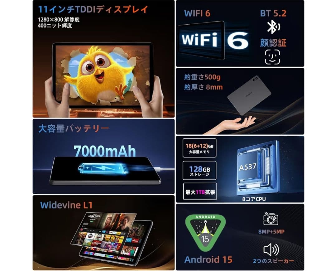 【最安値】Android15 タブレット 11インチ 保護フィルム&ケースセット