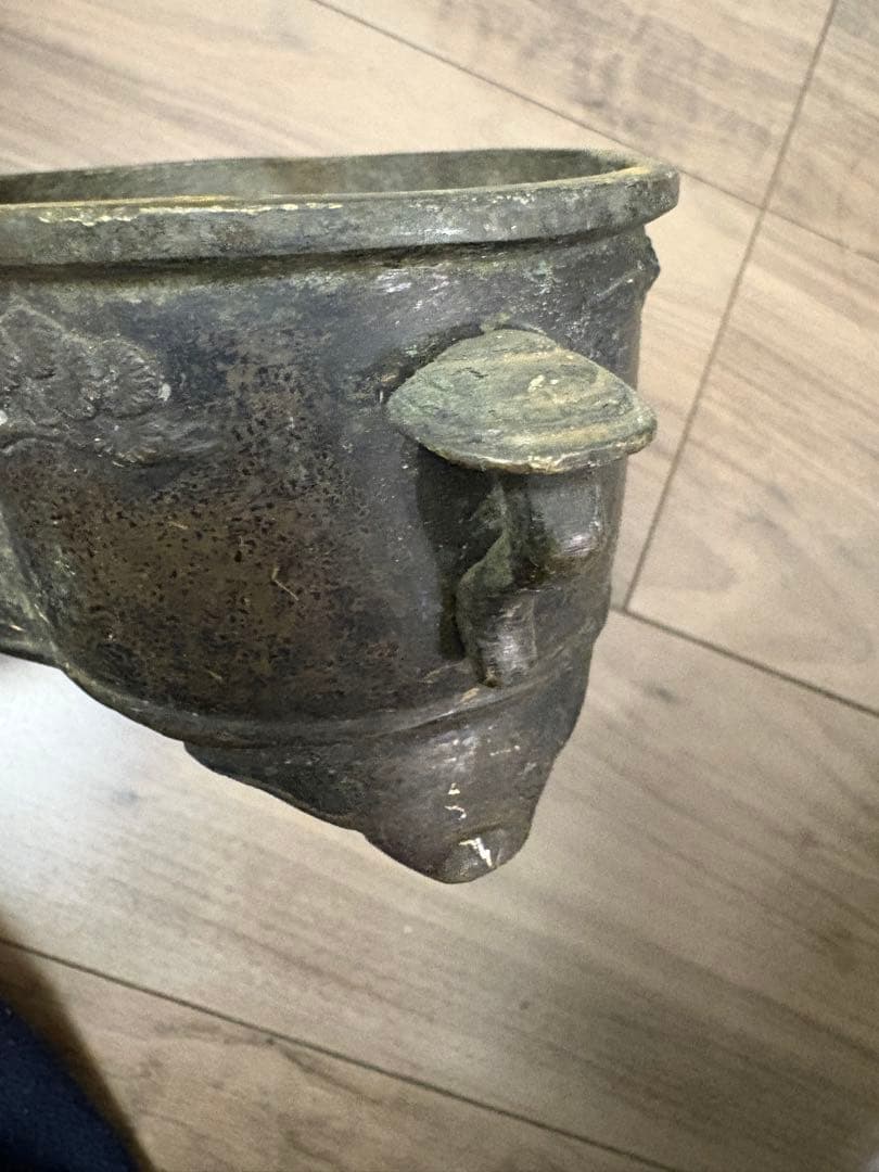 銅器　小振り　水盤　砂鉢　華道　花器　煎茶道具　茶室　花鳥図 古銅製 時代物