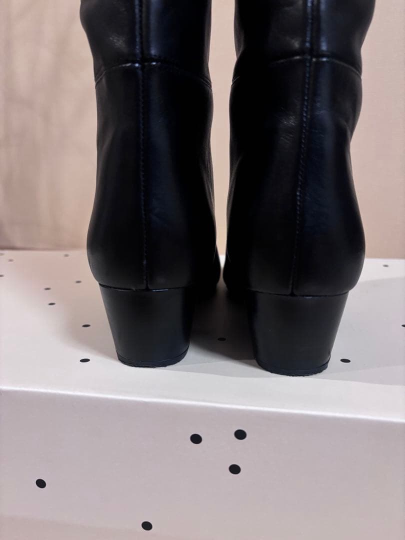 ZARA 本革 ポインテッドトゥレザーヒールブーツ 37 24cm ロングブーツ