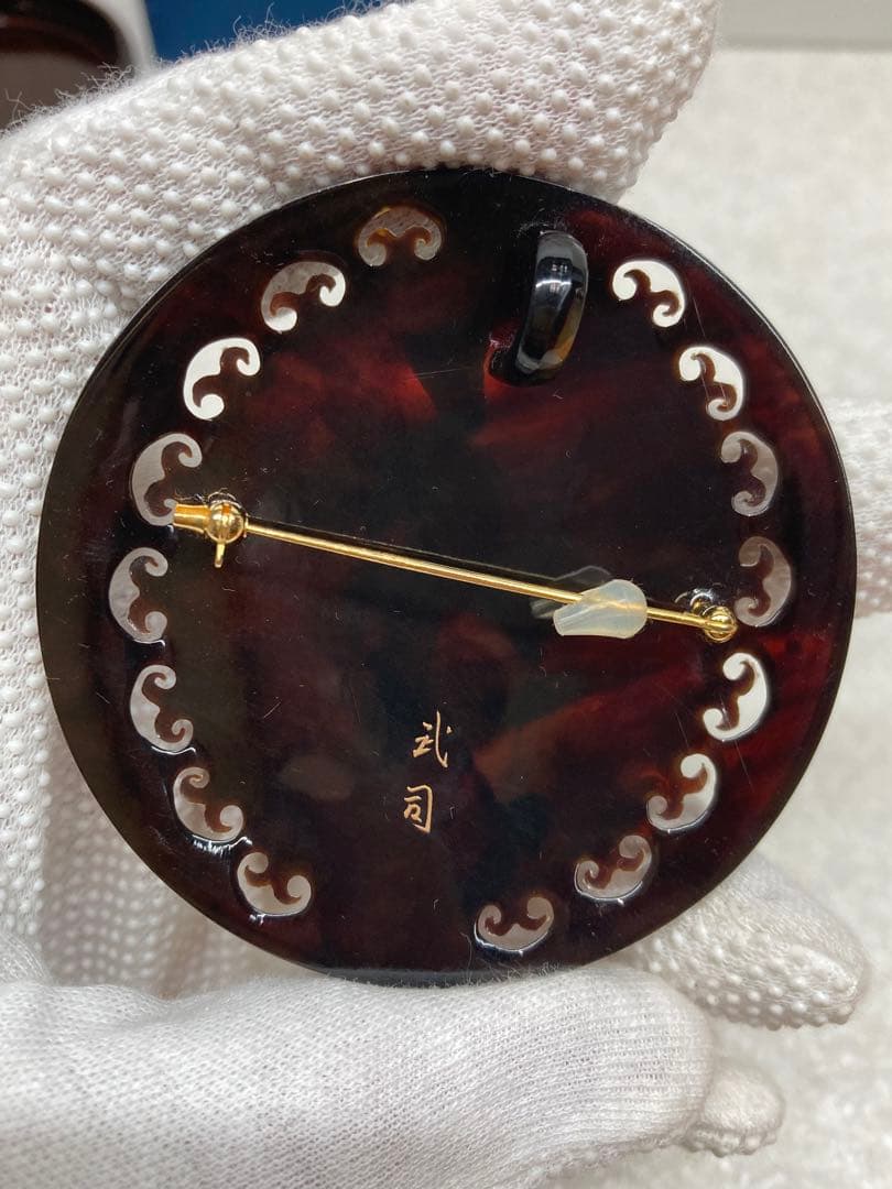 希少 大きめ 蒔絵師 松山武司作 本鼈甲 金蒔絵 ブローチ ペンダント 螺鈿