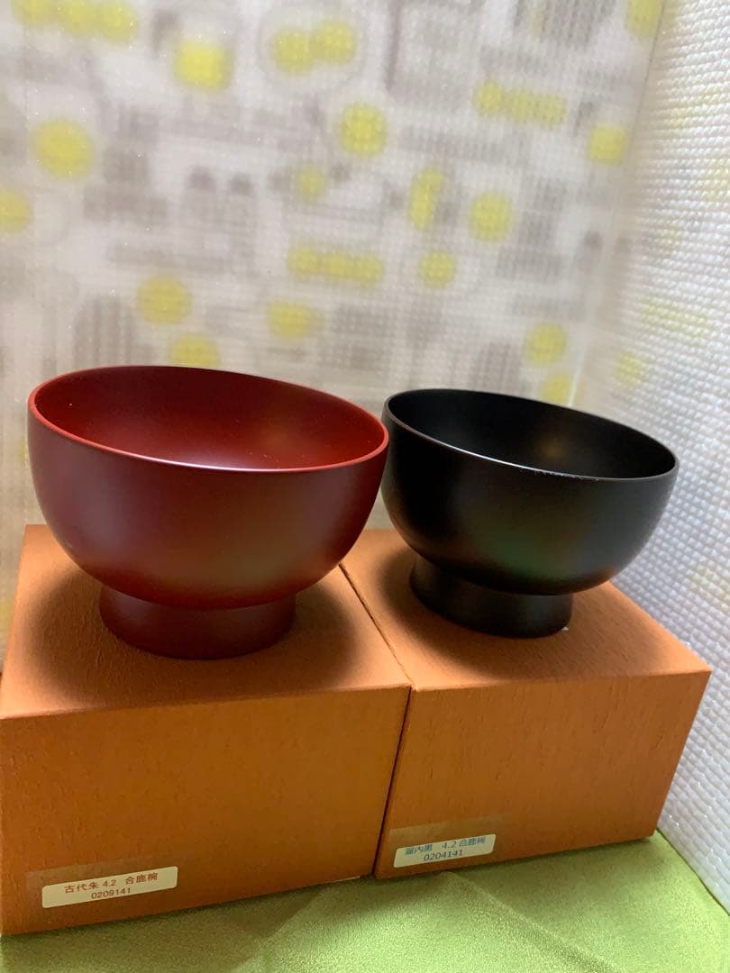 【新品】【会津白木屋漆器店】 漆椀（合鹿椀4. 2）黒・古代朱各1・計2個