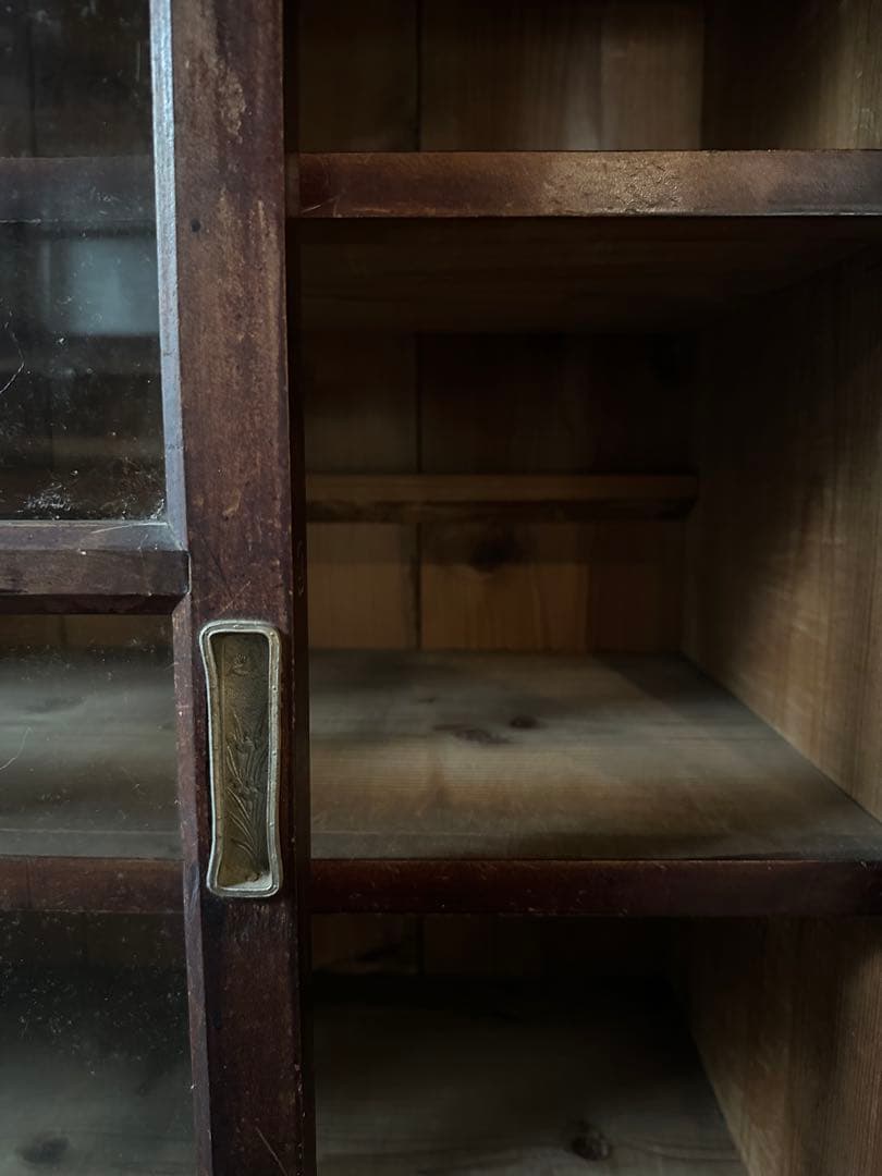 木製ガラス棚　食器棚　古道具　アンティーク