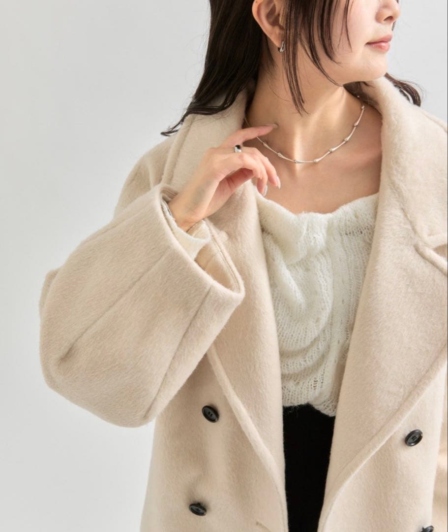 mystic ウール混 シャギーミドルコート アイボリー