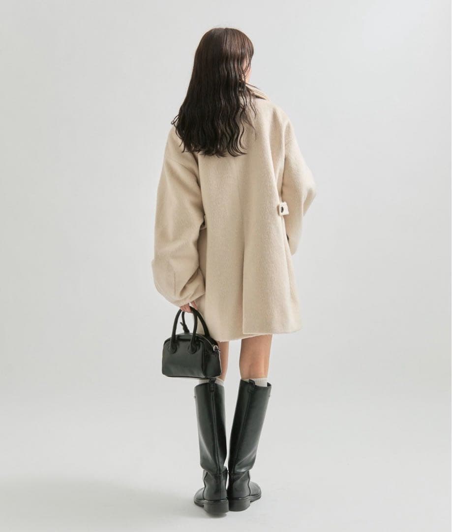 mystic ウール混 シャギーミドルコート アイボリー