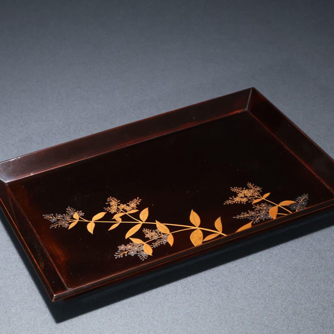 蒔絵　巻き煙草入れ　盆付き　平安漆専堂　共箱　R1429お12