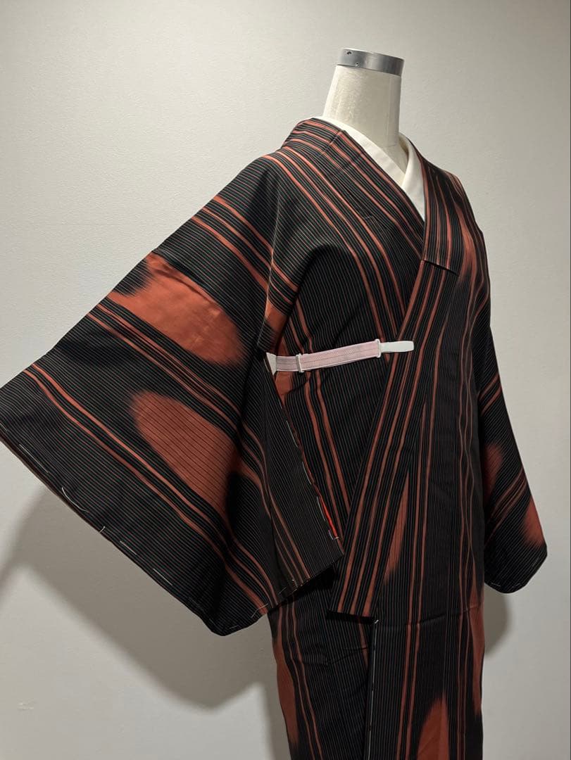 大正ロマン大胆な壺たれ文様 アンティーク小紋 銘仙 未使用しつけ極美品