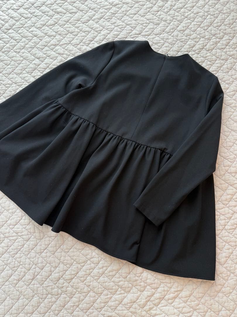 yori ソフト裏起毛フリルブラウス38 ネイビー