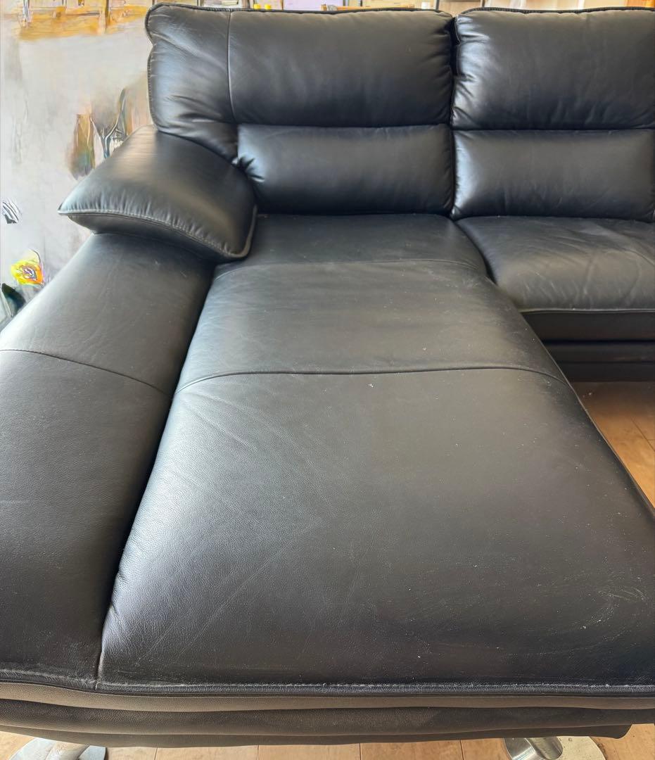 黒 コーナーソファ 本革製