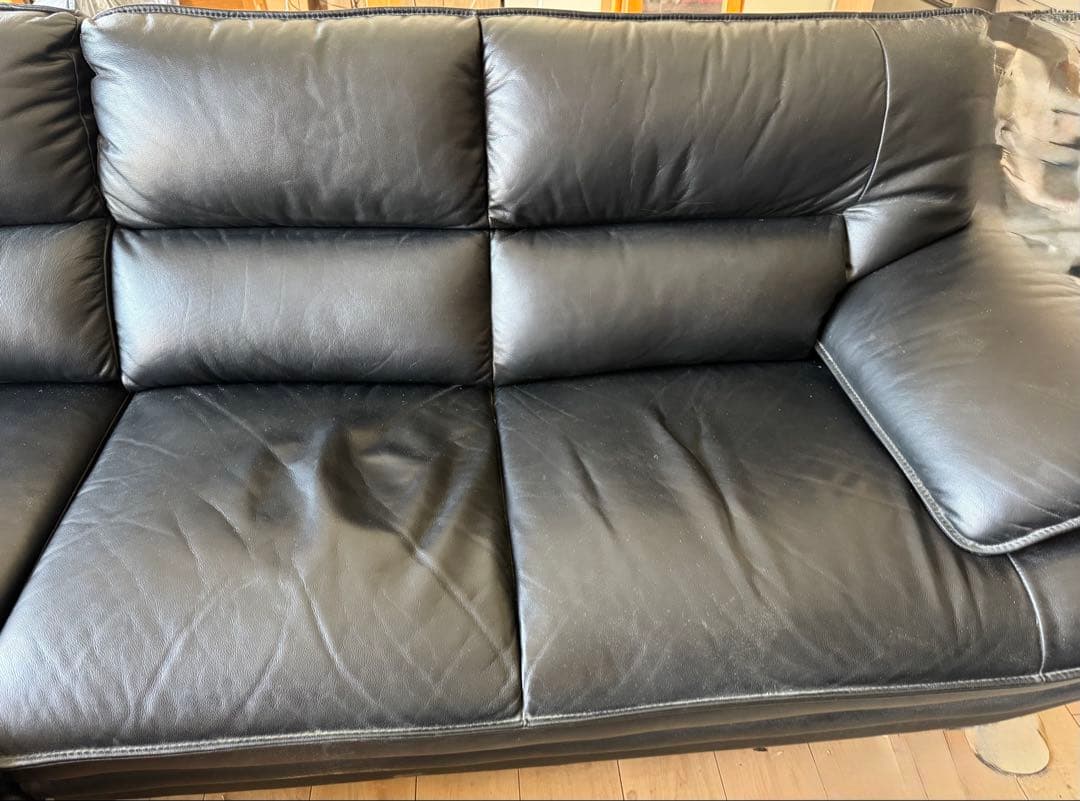 黒 コーナーソファ 本革製