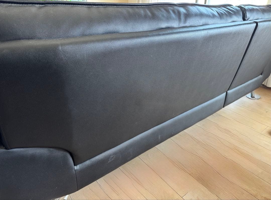 黒 コーナーソファ 本革製