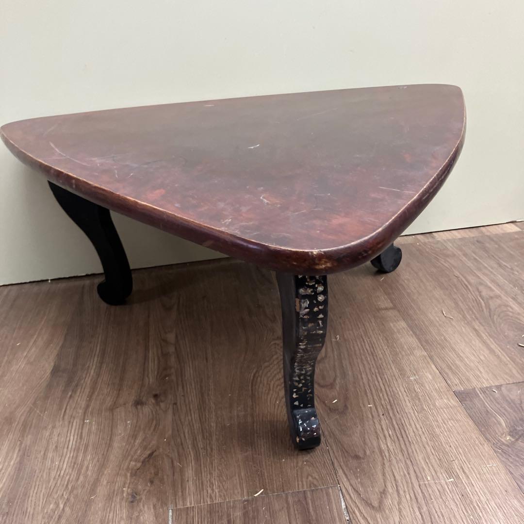 4F アンティーク 三角形 ミニテーブル 猫脚 螺鈿細工 飾り台 ヴィンテージ