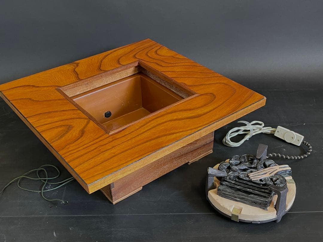 【美品】「母」 置炉 テーブル付 電熱 紙箱 茶道具 和室 レトロ(213F④)