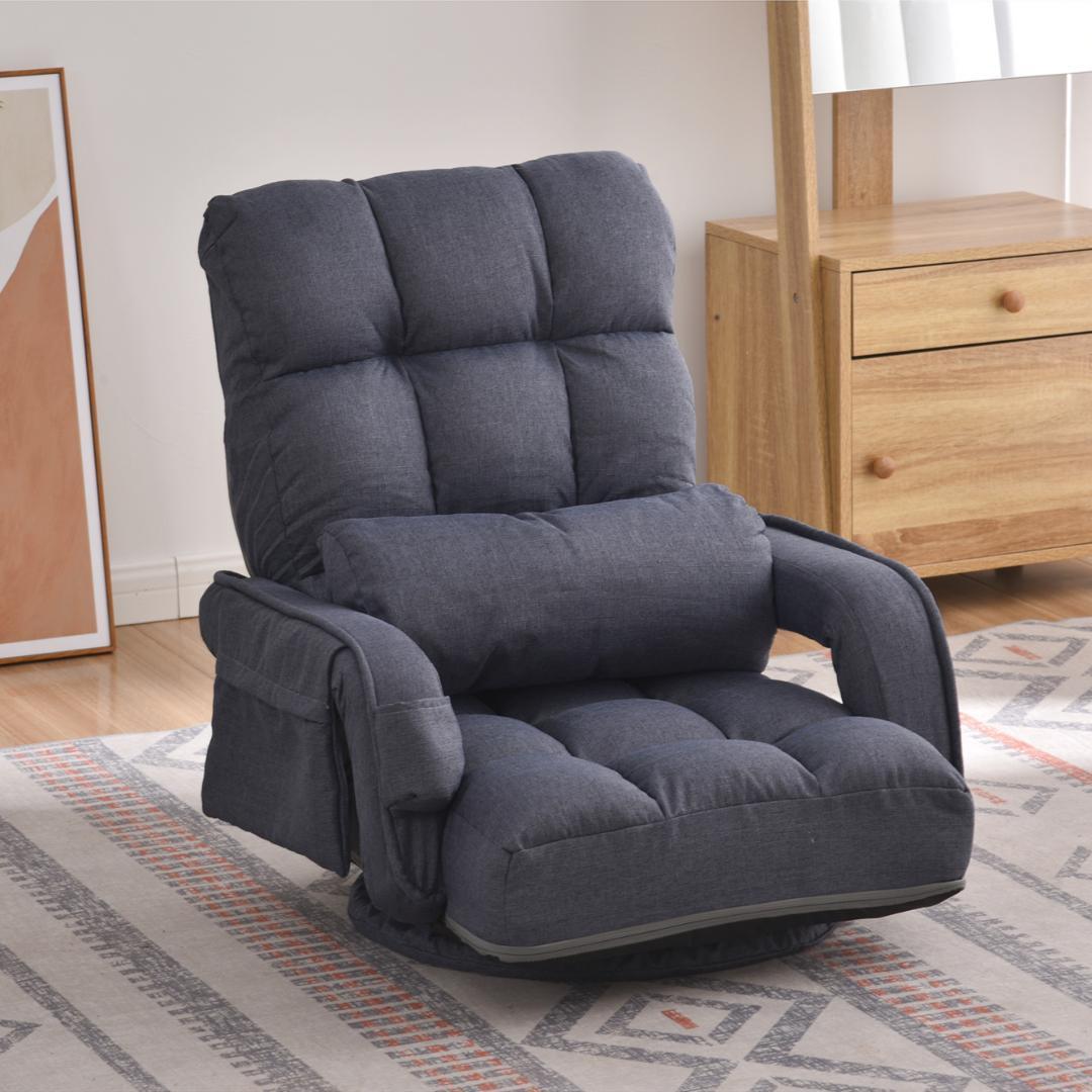 回転式座椅子肘掛けハイバック座いすリクライニング1人掛けソファー【ブルーグレ】