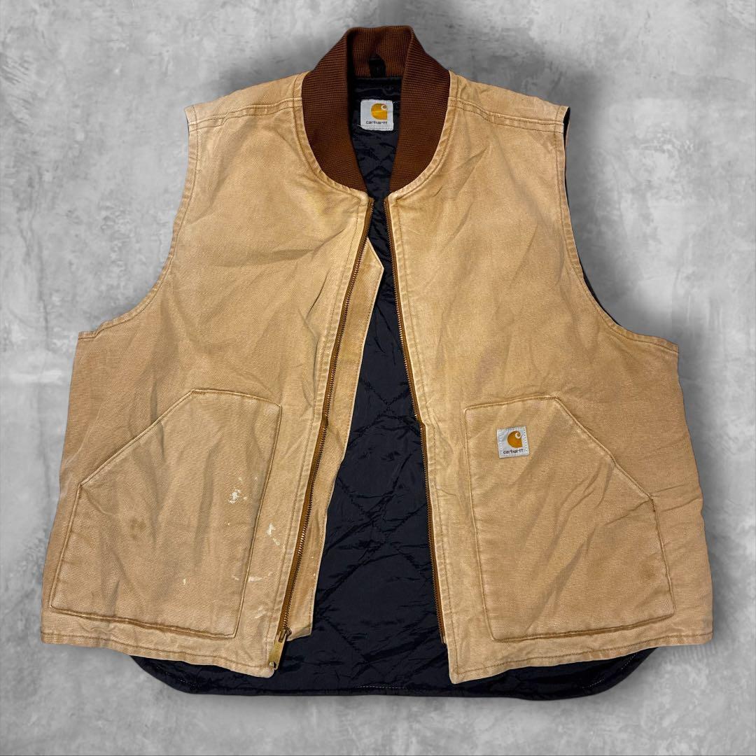 Carhartt ダックベスト 00s当時物 フェードキャメル中綿キルトXL相当
