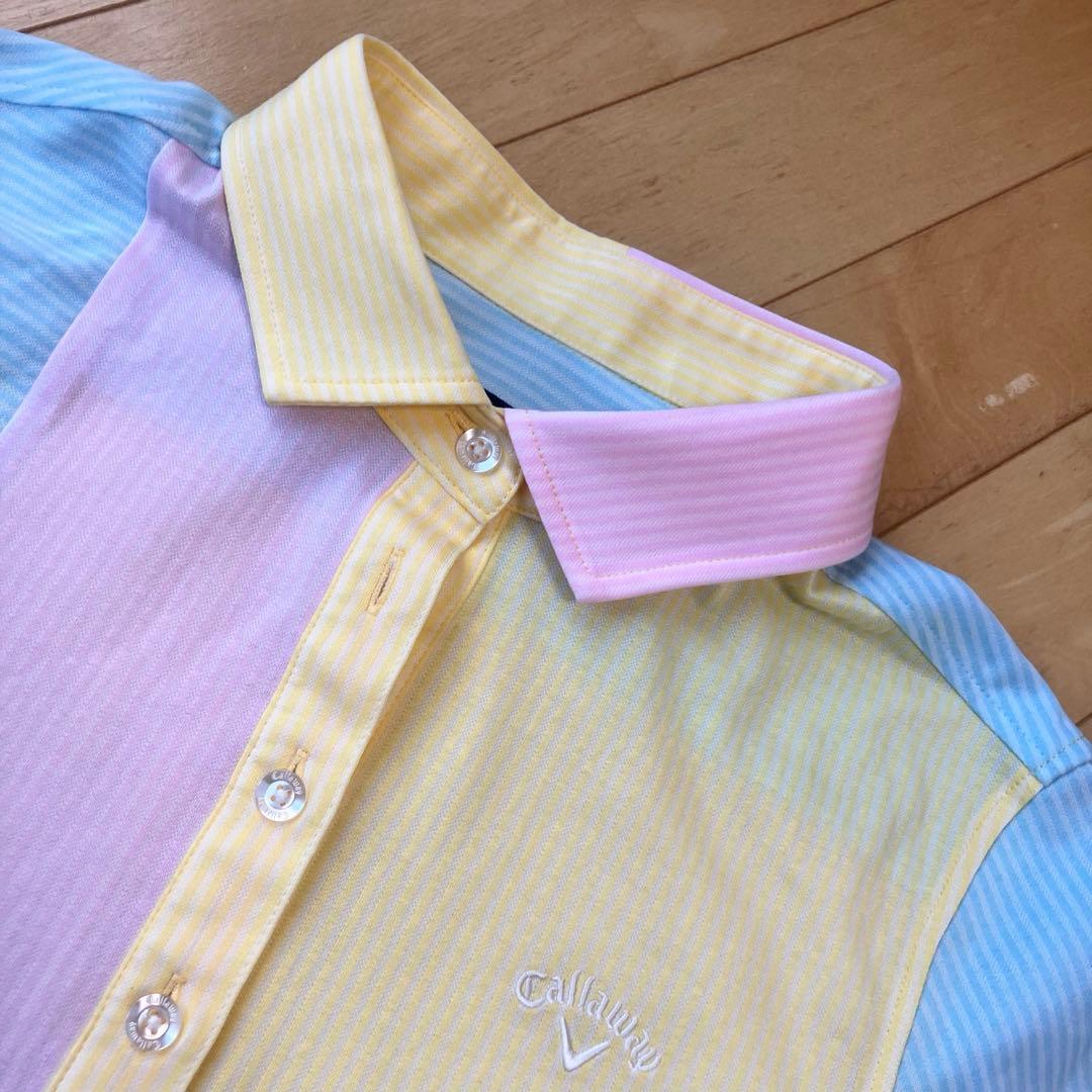 極美品キャロウェイゴルフポロシャツマルチカラーブランドロゴ刺繍リーフ柄葉柄セット
