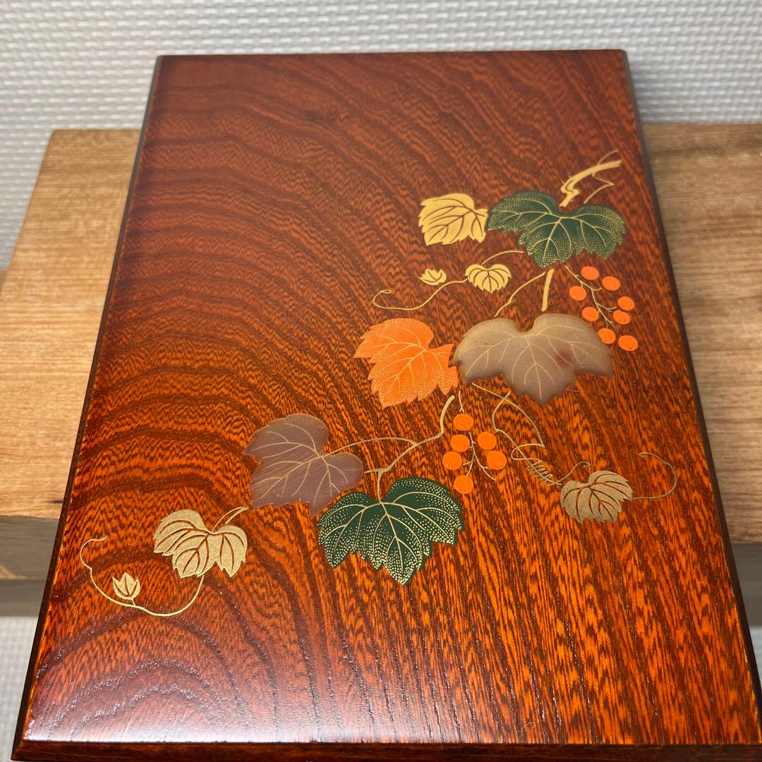 ⭕️赤間硯　20cm 糸瓜彫刻自然硯　古硯　龍雲堂製　文字秀逸　蔦と実を蒔絵木箱