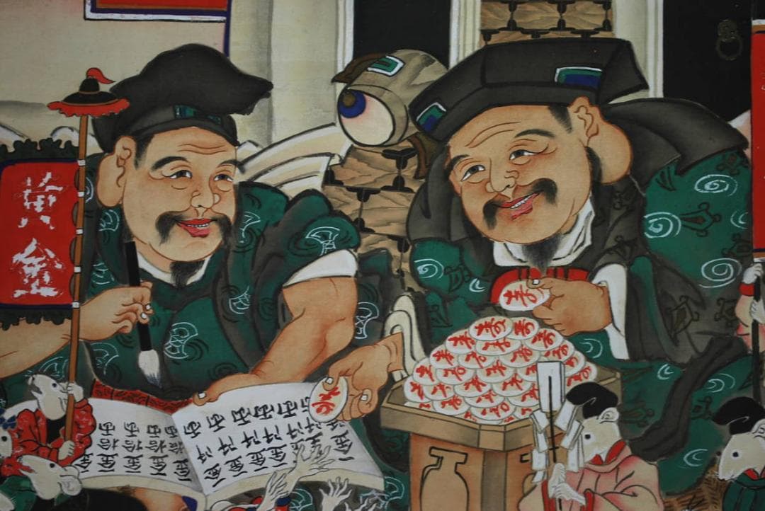 【真作】渓涯/甲子祭図/福鼠/ネズミ/恵比寿大黒/掛軸☆宝船☆V-768　JM