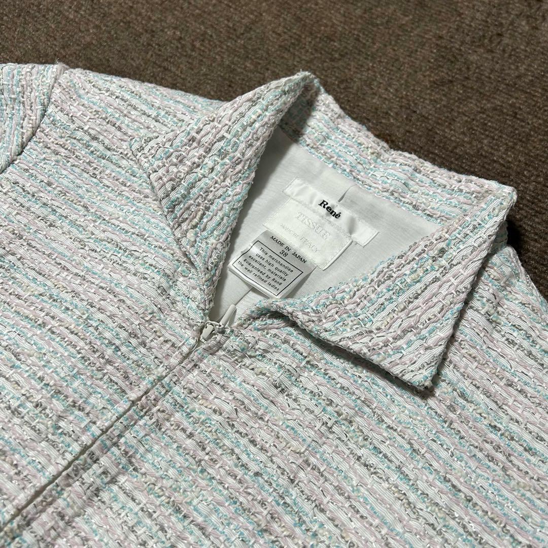 極美品✨ルネ Rene TISSUE フロントジップ ツイード　ワンピース 38