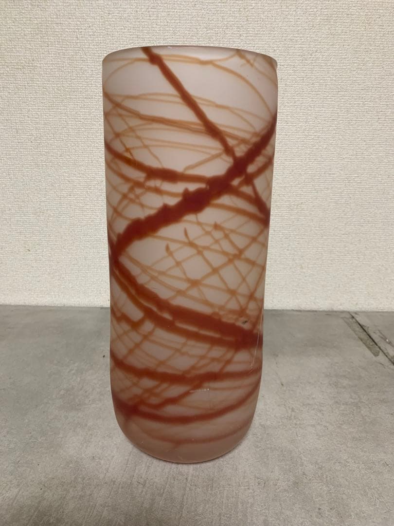 G0904-06★LSA ガラス花瓶 円筒形 赤褐色模様 hand made