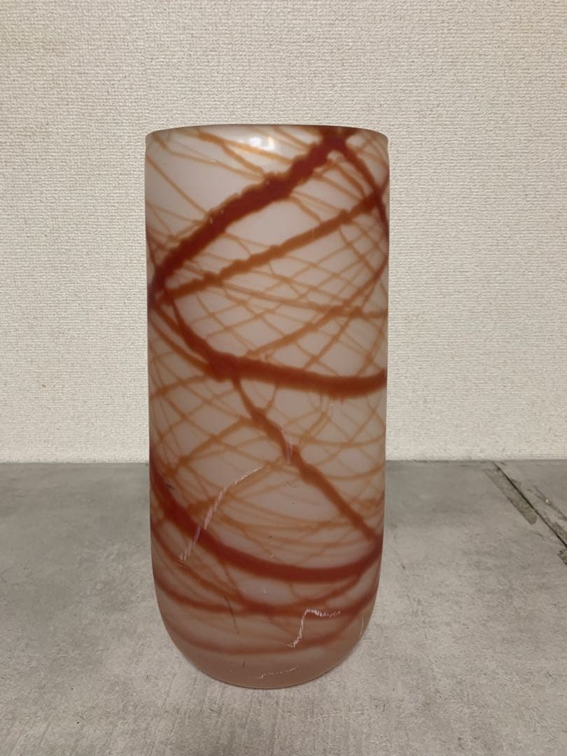G0904-06★LSA ガラス花瓶 円筒形 赤褐色模様 hand made