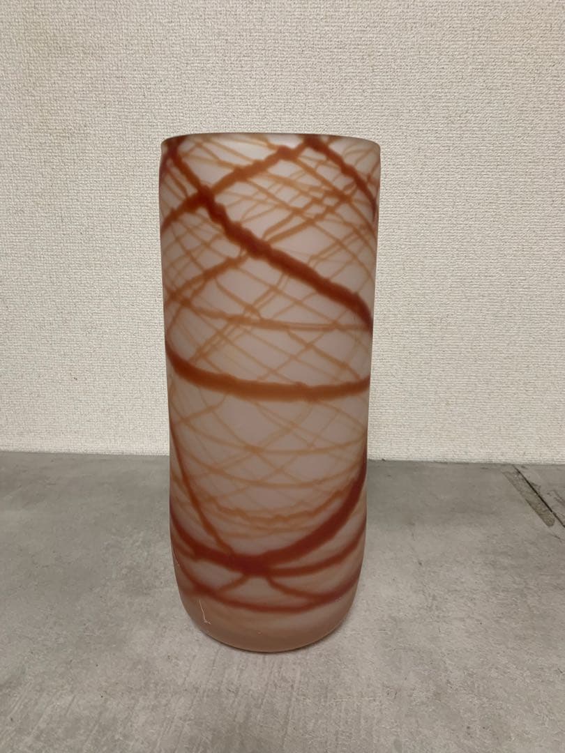 G0904-06★LSA ガラス花瓶 円筒形 赤褐色模様 hand made