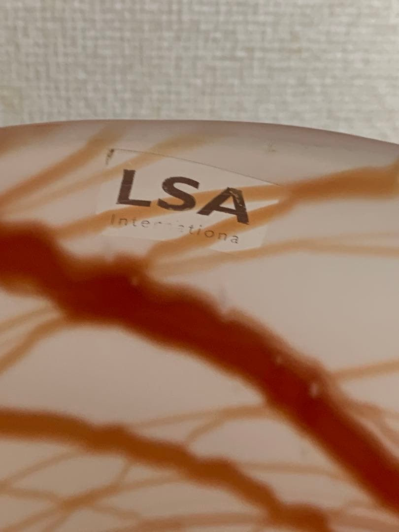 G0904-06★LSA ガラス花瓶 円筒形 赤褐色模様 hand made