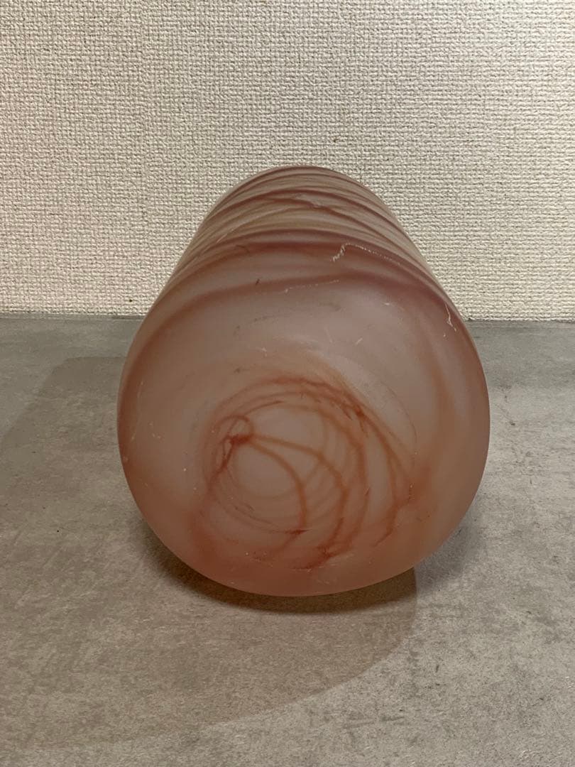 G0904-06★LSA ガラス花瓶 円筒形 赤褐色模様 hand made
