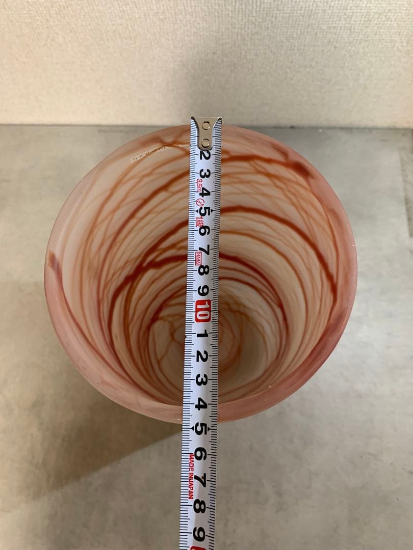 G0904-06★LSA ガラス花瓶 円筒形 赤褐色模様 hand made