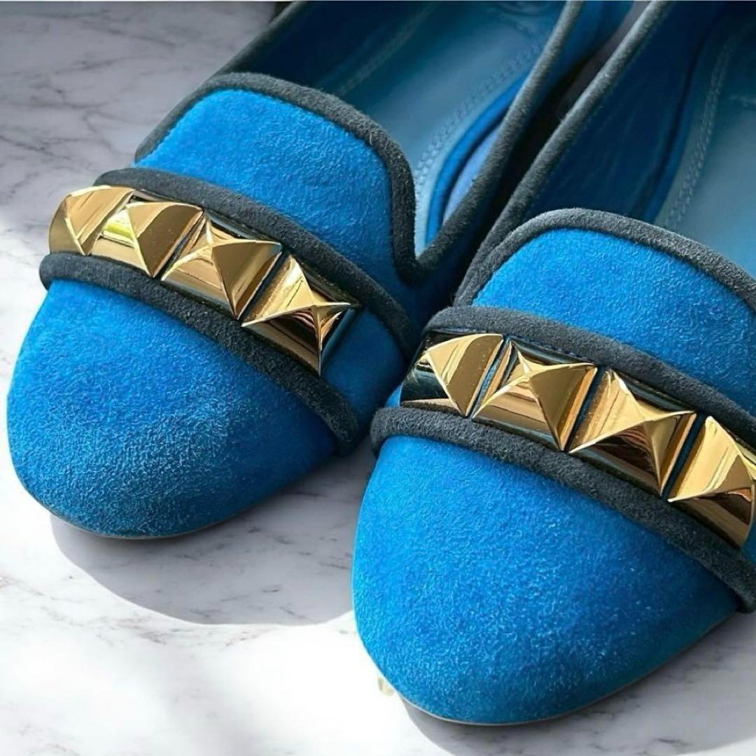 靴 TORY BURCH Studded Blue Suede Flat shoes