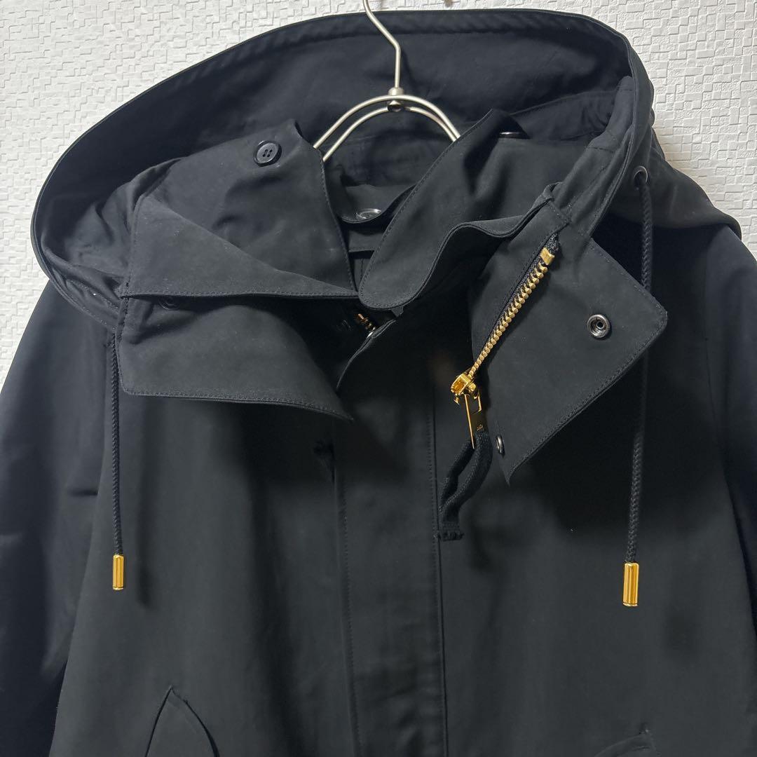 【THE RERACS】極美品 黒 ブラック 金 フード付き モッズコート 36