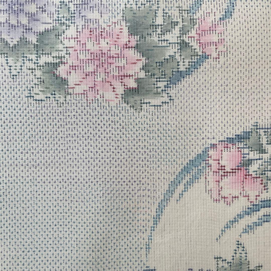 大島紬　霞に浮かぶ牡丹花丸文　リメイク　バンブーハンドルバッグ　浅型マチ広め