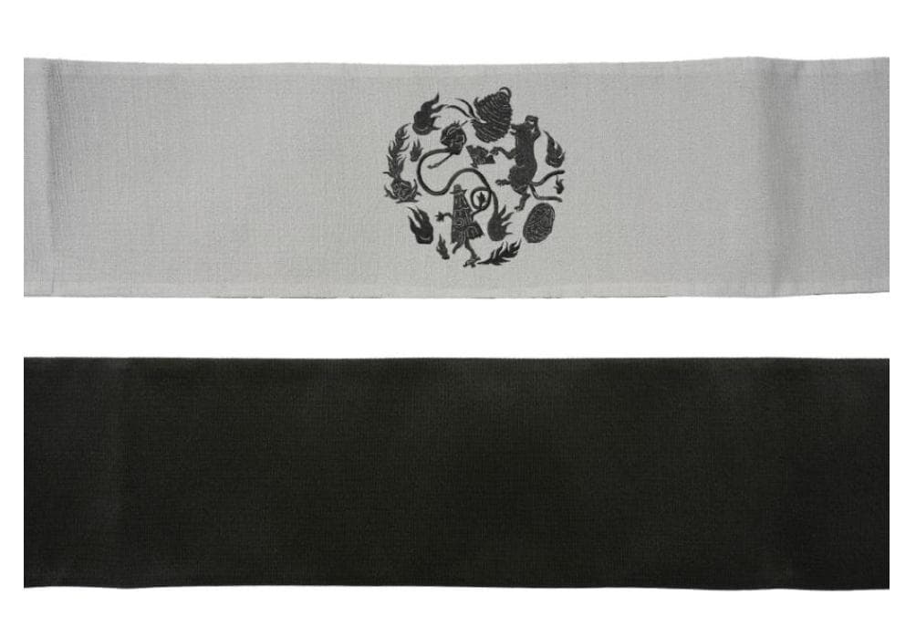 帯2　撫松庵　妖怪円陣刺繍　半幅帯　ライトグレー　新品タグ付き　３５０００円