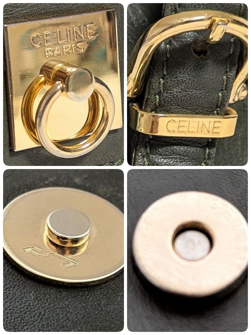 セリーヌ ショルダーバッグ ガンチーニ レザー 肩掛 フラップ 希少 カーキ