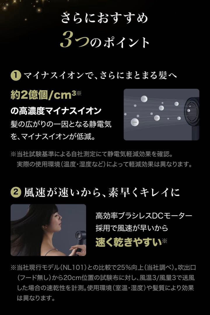 ニトリ　高濃度マイナスイオン　ヘアケアドライヤー　NY281 DGY