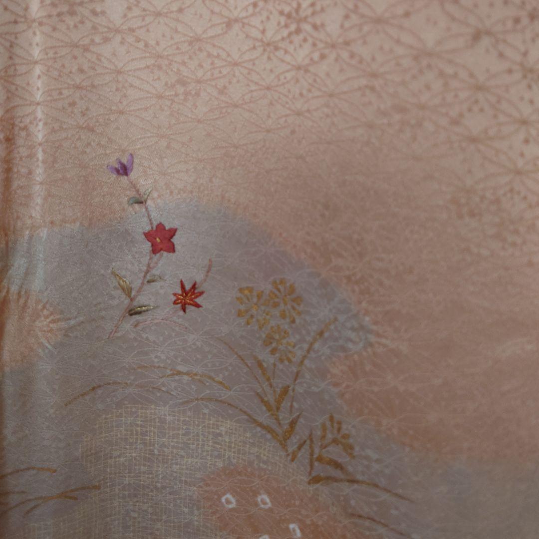 【美品】付下げ訪問着フルセット　正絹　袷　絞り　刺繍　流水草花文様　唐織六通袋帯