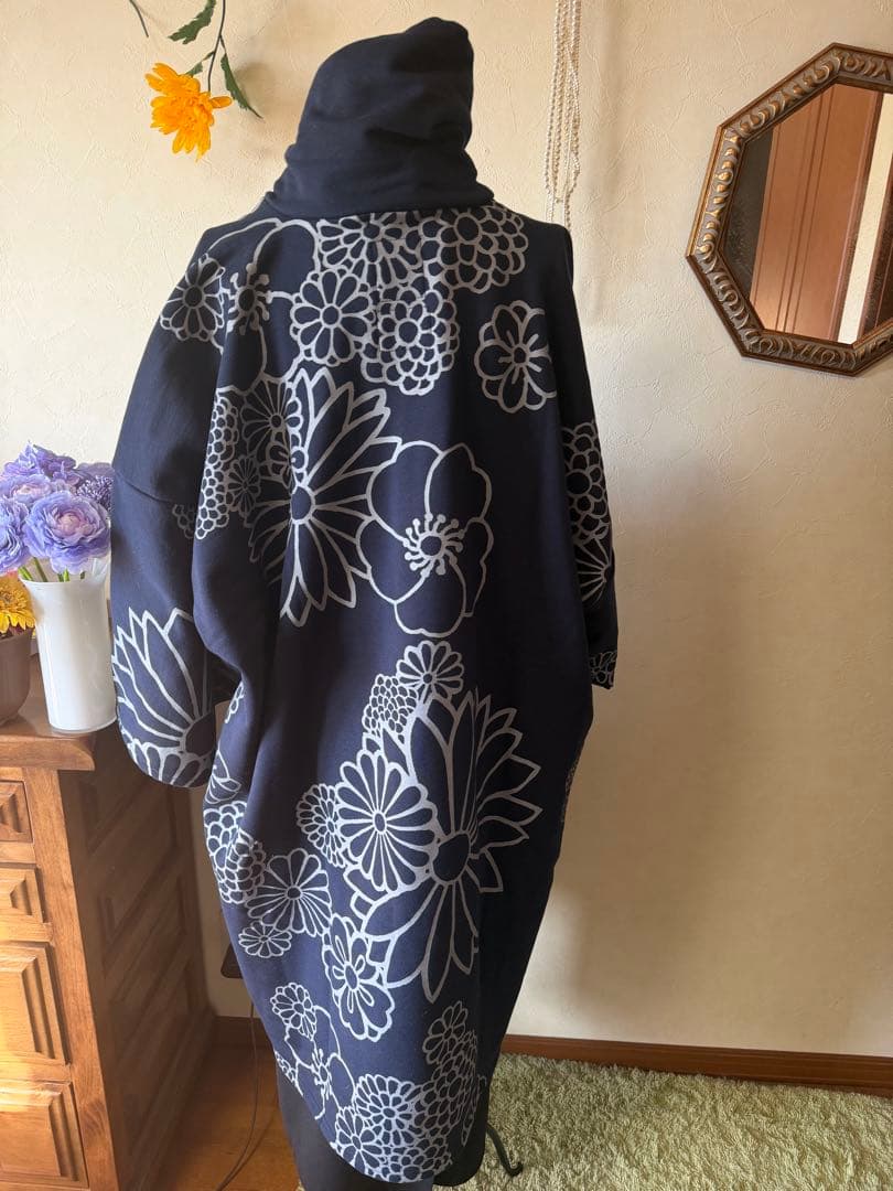 新品　ソウソウ　暖かいワンピース　裏毛 衿巻薙刀長方形衣　金襴緞子　濃紺