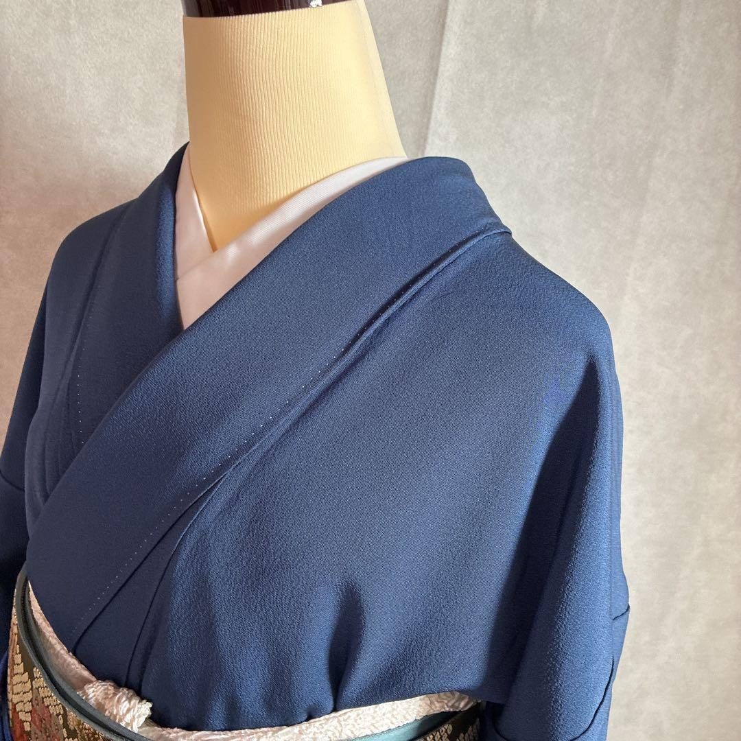 色無地　フルセット　着物　正絹　一つ紋　ブルー系　G4