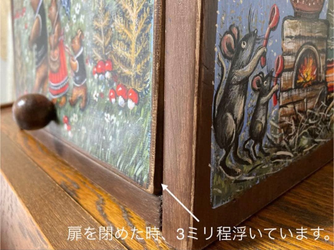 ＊訳ありロシア民話『3匹の熊&白腹カササギ&ウサギの家』木製収納箱マトリョーシカ