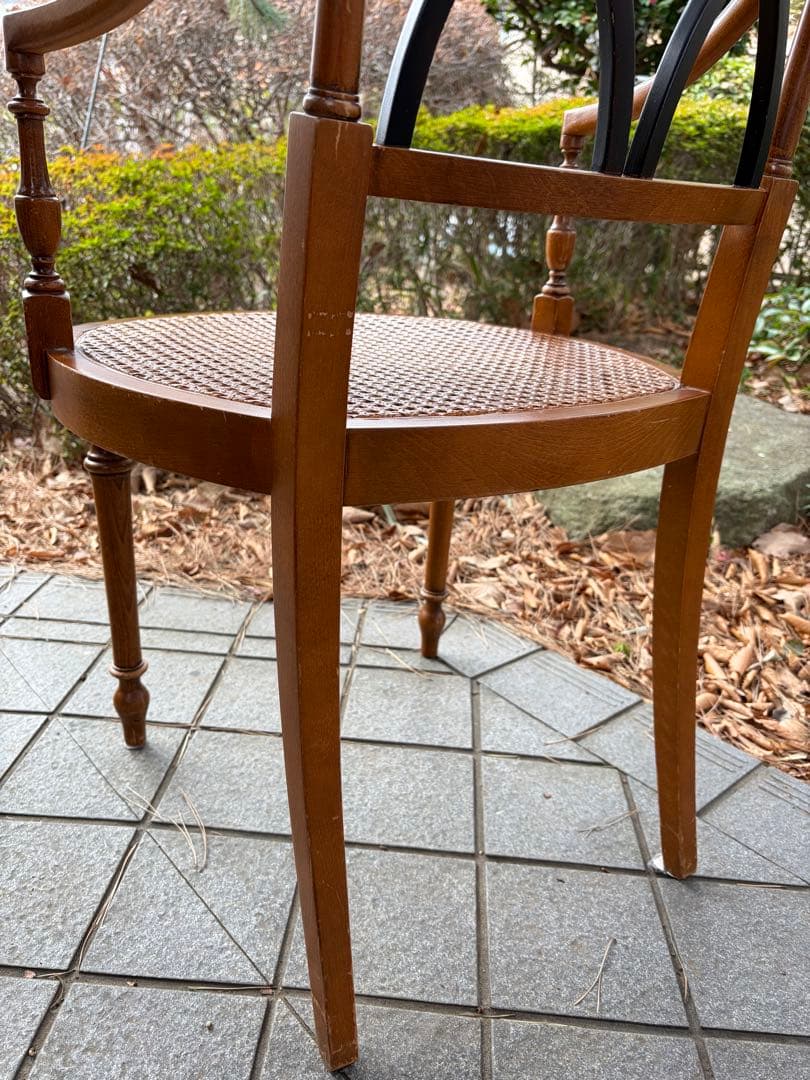 アンティーク 木製アームチェア クロスバック ランタン編み アールデコ 椅子